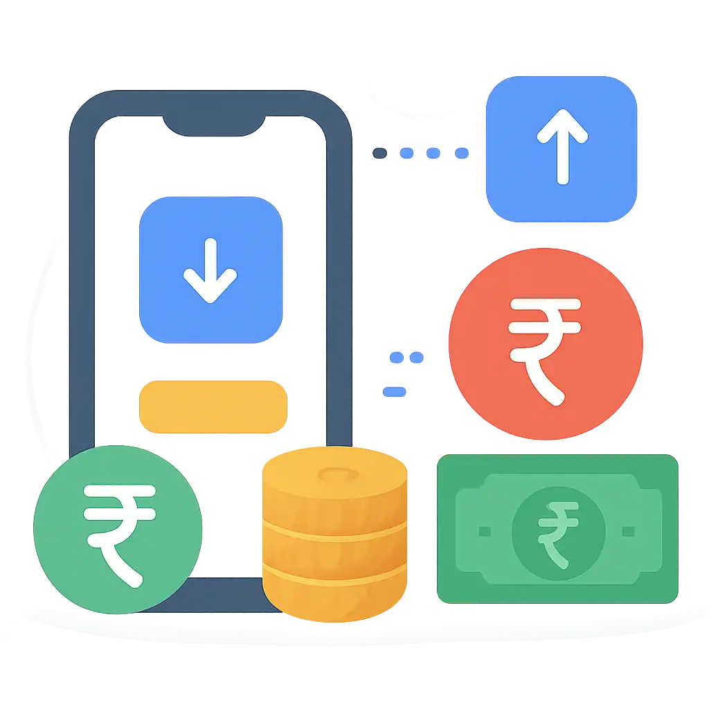Payments / UPI symbols: BDG Win deposit and withdrawal graphic